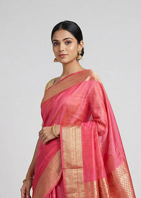 Pink Dupion Silk Saree With Blouse Piece