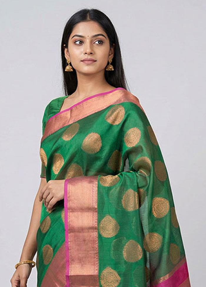 Green Kora Silk Saree With Blouse Piece