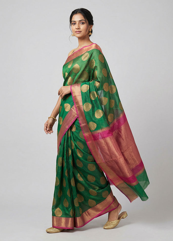 Green Kora Silk Saree With Blouse Piece