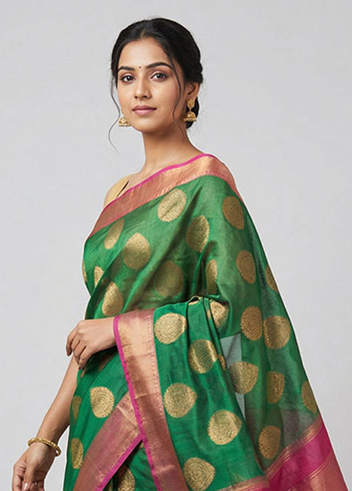 Green Kora Silk Saree With Blouse Piece