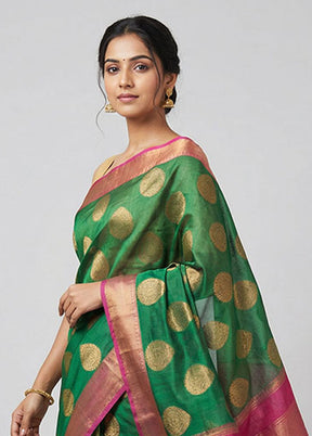 Green Kora Silk Saree With Blouse Piece