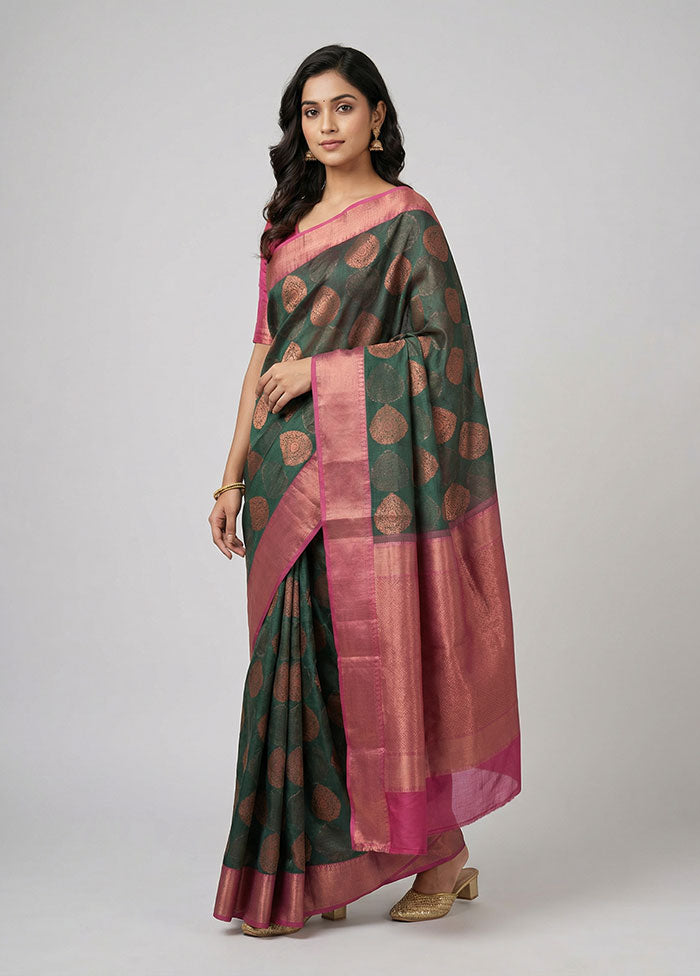 Green Kora Silk Saree With Blouse Piece