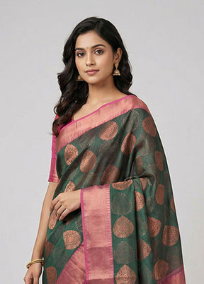 Green Kora Silk Saree With Blouse Piece