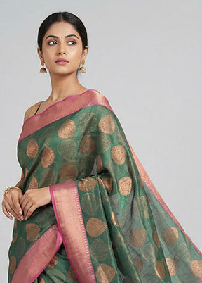 Green Kora Silk Saree With Blouse Piece