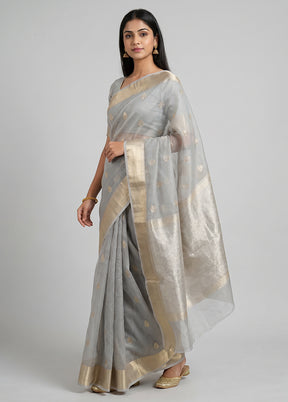 Grey Organza Saree With Blouse Piece