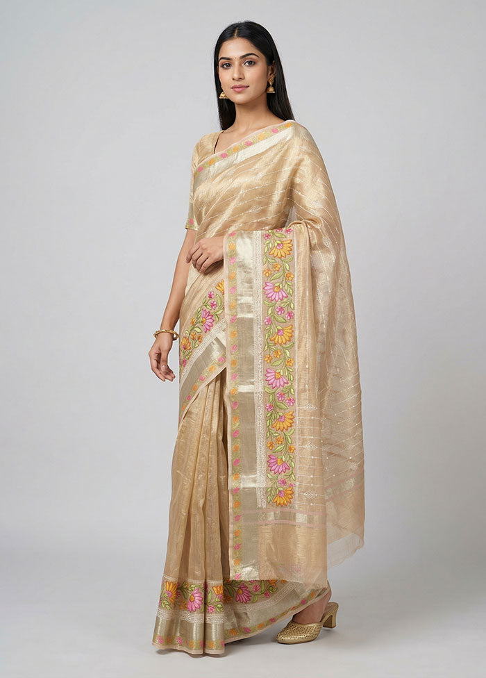 Pink Tissue Silk Saree With Blouse Piece