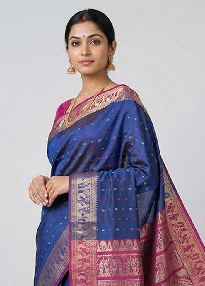 Black Handloom Baluchari Pure Silk Saree With Blouse Piece