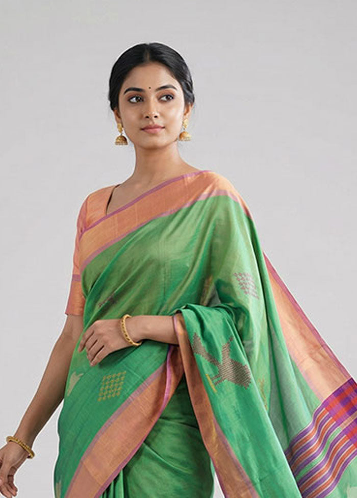 Multicolor Handloom Kanjivaram Pure Silk Saree With Blouse Piece