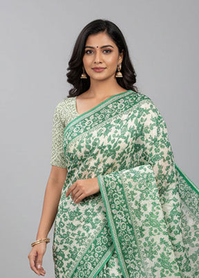White Cotton Saree With Blouse Piece
