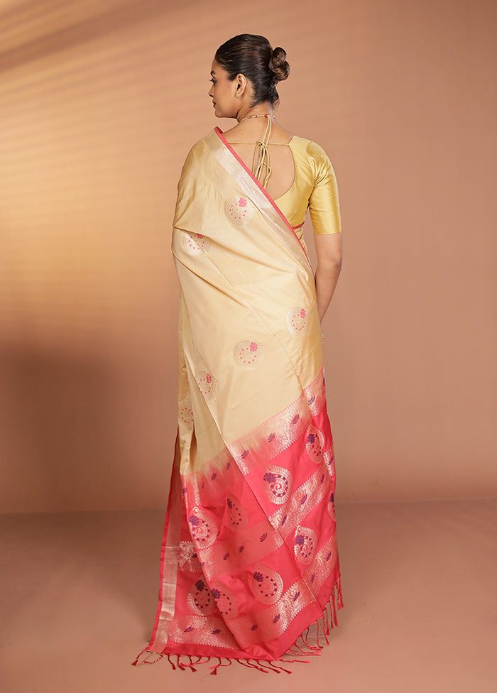 Cream Dupion Silk Saree With Blouse Piece