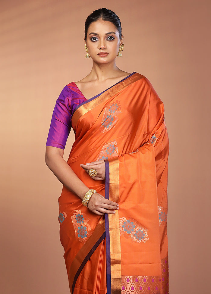 Rust Dupion Silk Saree With Blouse Piece