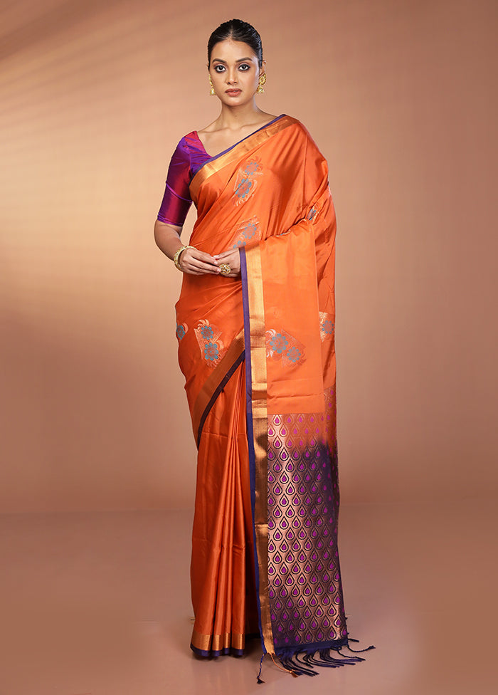 Rust Dupion Silk Saree With Blouse Piece