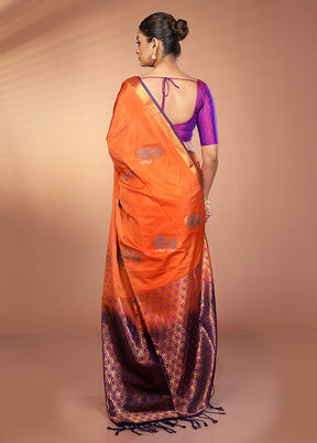 Rust Dupion Silk Saree With Blouse Piece