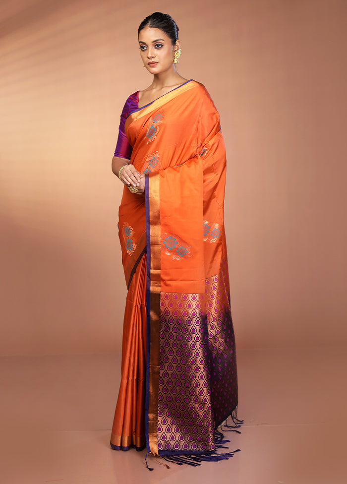 Rust Dupion Silk Saree With Blouse Piece