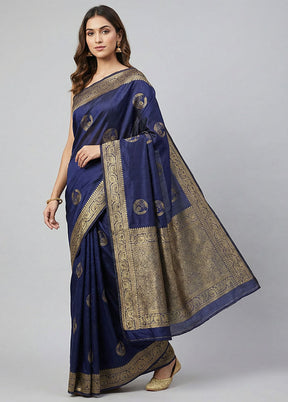 Blue Dupion Silk Saree With Blouse Piece