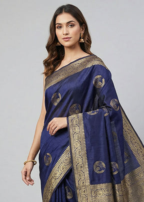 Blue Dupion Silk Saree With Blouse Piece