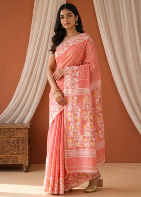 Pink Jamdani Cotton Saree Without Blouse Piece