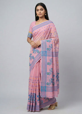 Pink Jamdani Cotton Saree Without Blouse Piece
