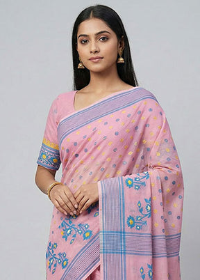 Pink Jamdani Cotton Saree Without Blouse Piece