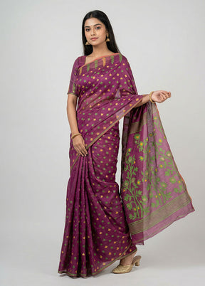Purple Jamdani Cotton Saree Without Blouse Piece