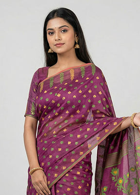 Purple Jamdani Cotton Saree Without Blouse Piece