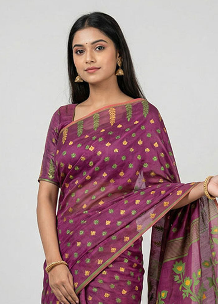 Purple Jamdani Cotton Saree Without Blouse Piece
