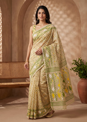 Cream Jamdani Cotton Saree Without Blouse Piece