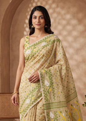 Cream Jamdani Cotton Saree Without Blouse Piece