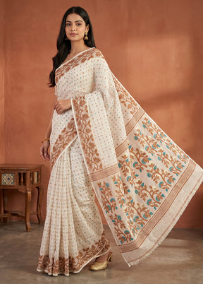 White Jamdani Cotton Saree Without Blouse Piece