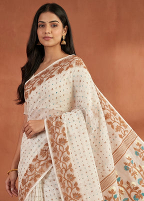 White Jamdani Cotton Saree Without Blouse Piece