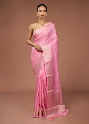Pink Dupion Silk Saree With Blouse Piece