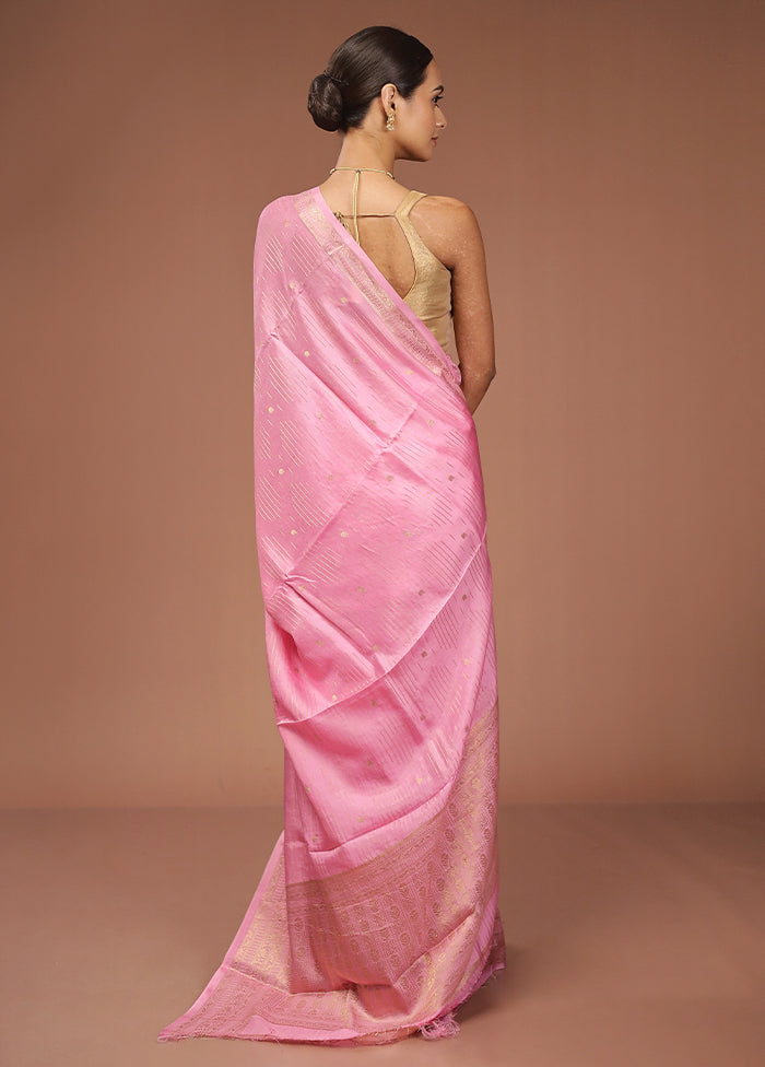 Pink Dupion Silk Saree With Blouse Piece