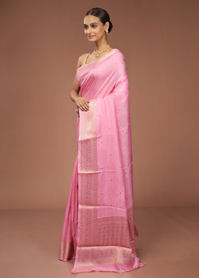 Pink Dupion Silk Saree With Blouse Piece