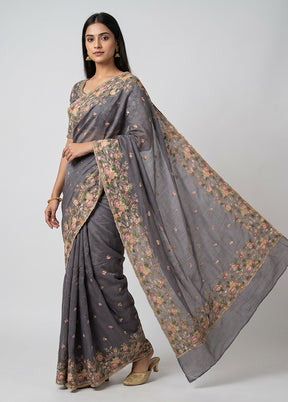 Grey Organza Saree With Blouse Piece