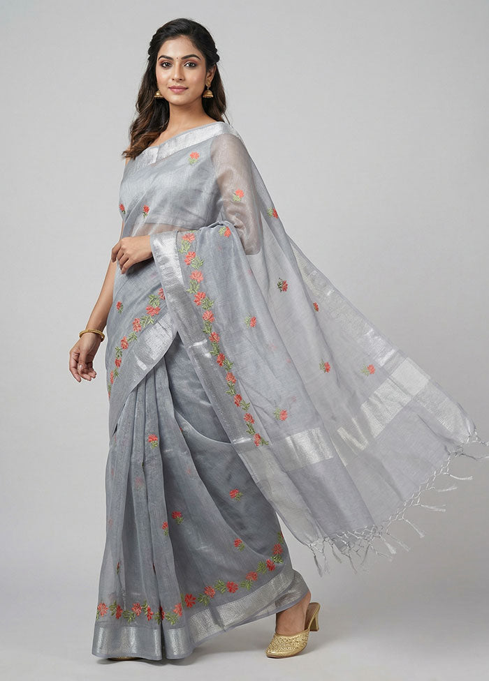 Silver Tissue Silk Saree With Blouse Piece
