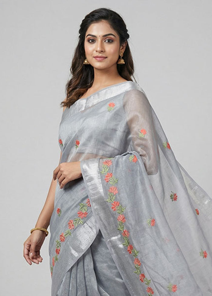 Silver Tissue Silk Saree With Blouse Piece