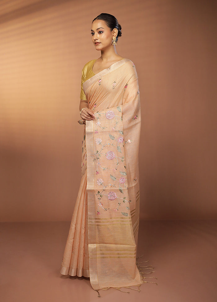 Peach Tissue Silk Saree With Blouse Piece