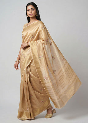 Peach Tissue Silk Saree With Blouse Piece