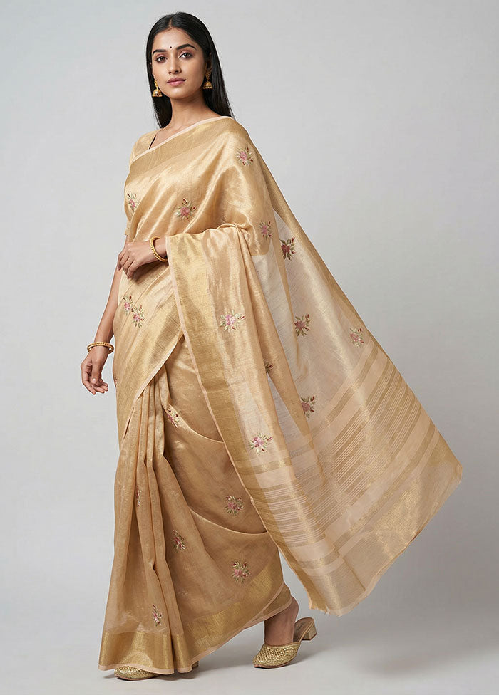 Peach Tissue Silk Saree With Blouse Piece
