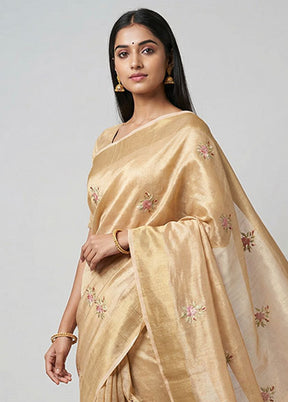 Peach Tissue Silk Saree With Blouse Piece