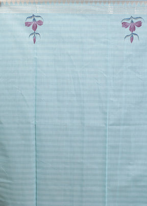 Blue Cotton Saree With Blouse Piece