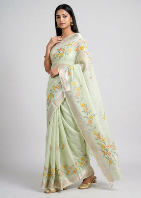 Green Cotton Saree With Blouse Piece