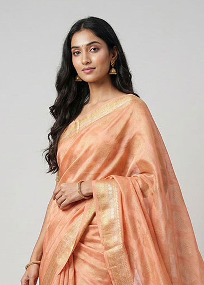 Orange Tussar Silk Saree With Blouse Piece
