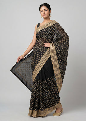 Black Tussar Silk Saree With Blouse Piece