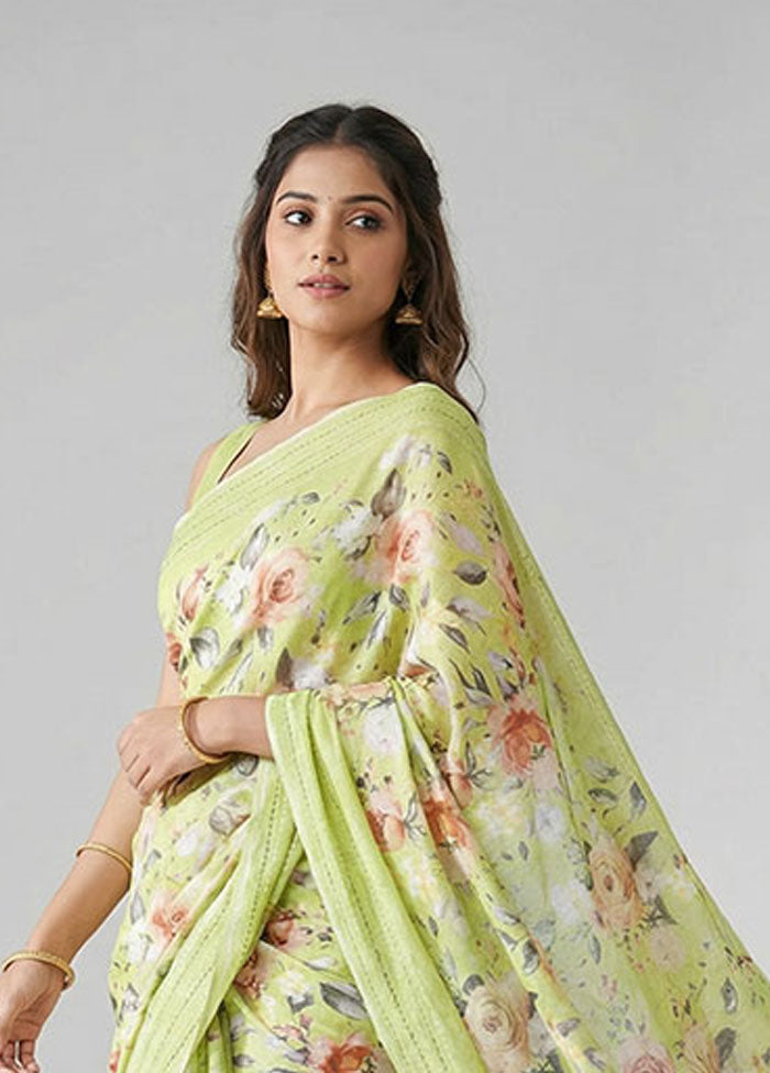 Green Tussar Silk Saree With Blouse Piece