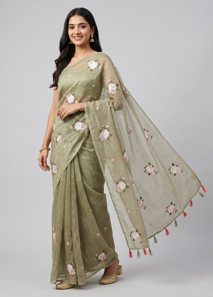 Green Chiffon Silk Saree With Blouse Piece
