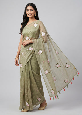 Green Chiffon Silk Saree With Blouse Piece