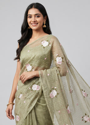 Green Chiffon Silk Saree With Blouse Piece