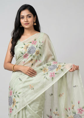 Green Organza Saree With Blouse Piece