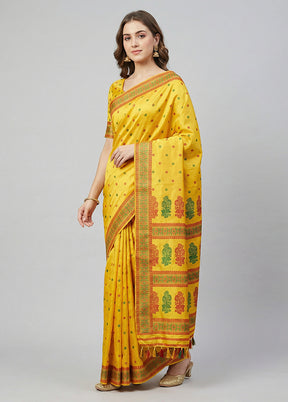 Yellow Handloom Assam Pure Silk Saree With Blouse Piece